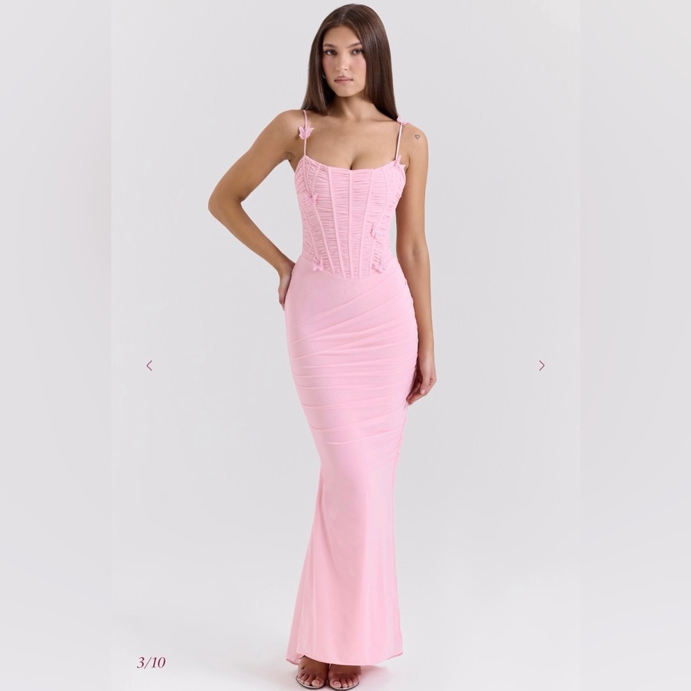 House of CB Romola Pink Stretch Mesh Butterfly Maxi Dress - Size M